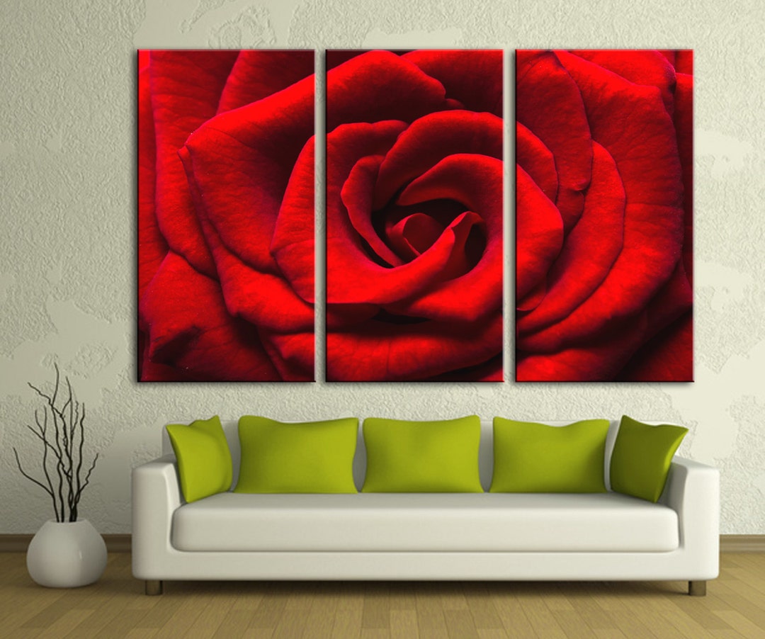 Red Rose Canvas Wall Art Macro Floral Photography Print for Bedroom or ...