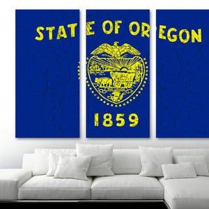 Oregon State Flag Canvas Print Wall Art Cracked Paint effect - USA state flag Giclee Print for home wall decor interior design