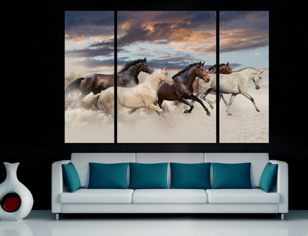 Running Horses Canvas Wall Art Print in Desert Dust at Sunset, Rustic ...
