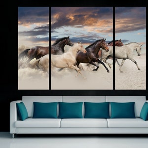Horses running in desert Canvas Wall Art Print. Giclee print for living room wall decor, interior design, bedroom decor
