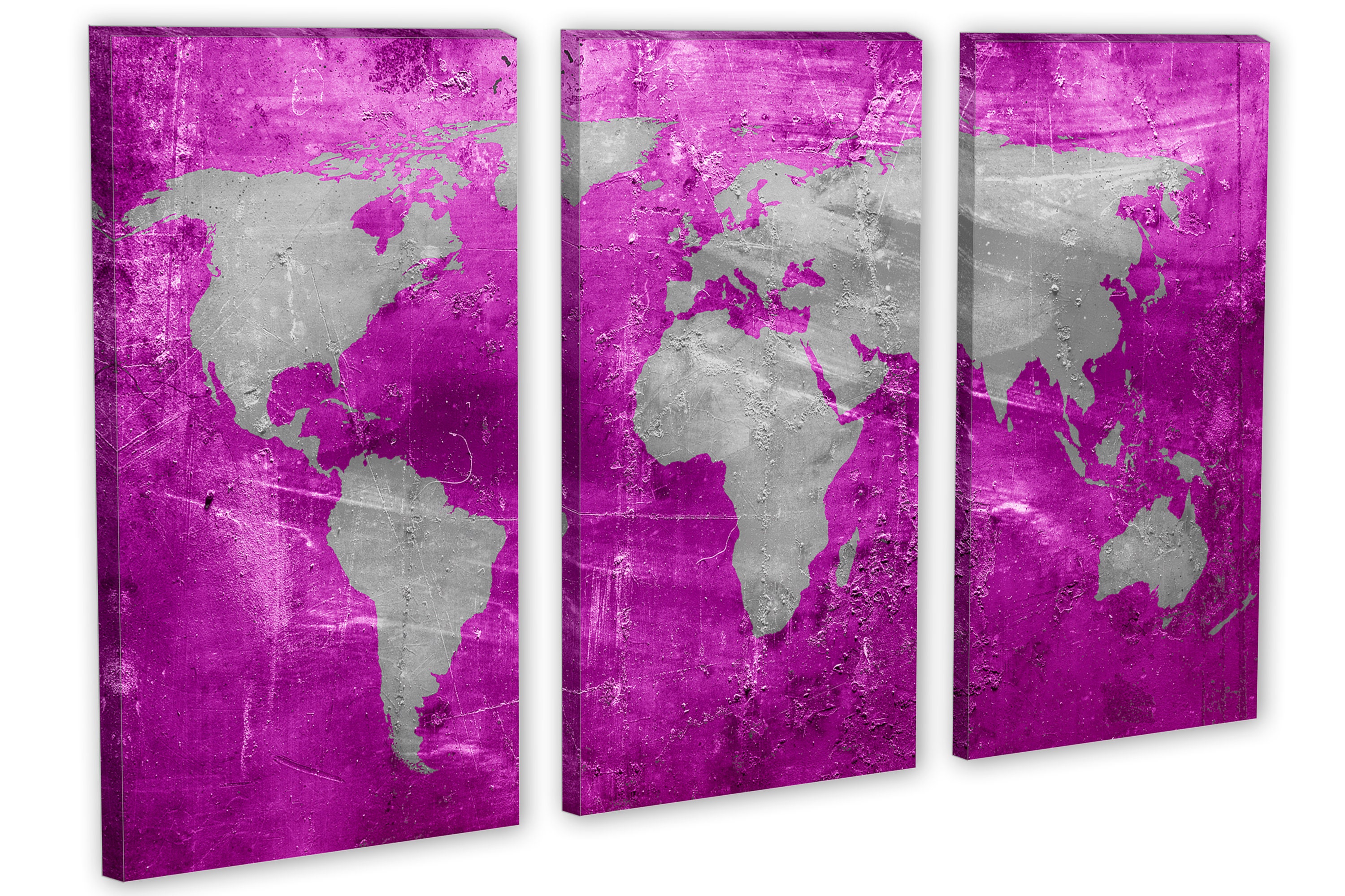 Pink Purple and Silver World Map Canvas Print 3 Panel Split - Etsy