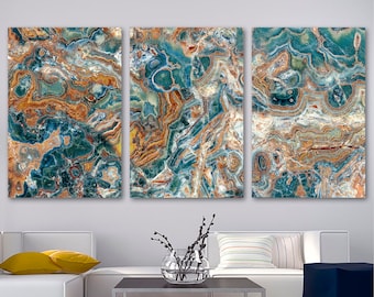 Aqua Marble Stone Canvas Print Wall Art with Curly Veins Texture. Breccia Canvas wall art, Granite wall art-Giclee wall decor living room