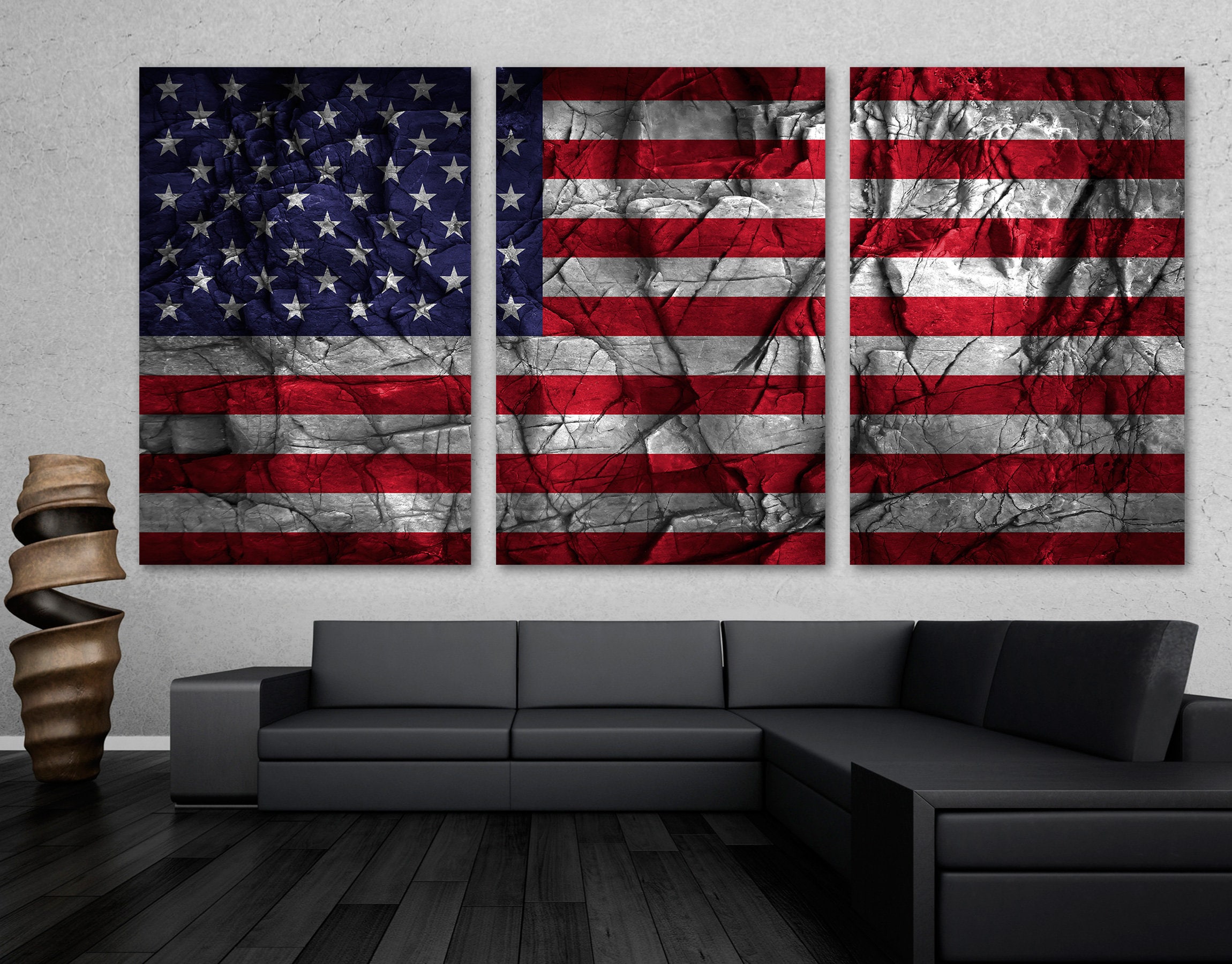 American Flag Canvas Print USA Wall Art Stone Back Effect 3 Etsy