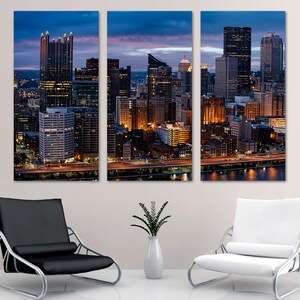 Pittsburgh Skyline Wall Art Canvas Print at night. Pittsburgh City PA wall art decor - Giclee Home decor, Wall decor, Office decor