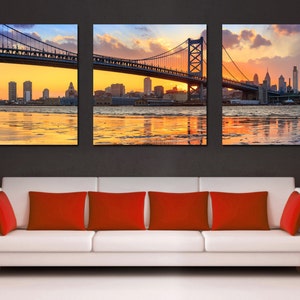 Ben Franklin Bridge Wall Art Philadelphia skyline Canvas Print. Panoramic Pennsylvania photo Giclee home decor interior design wall decor image 1