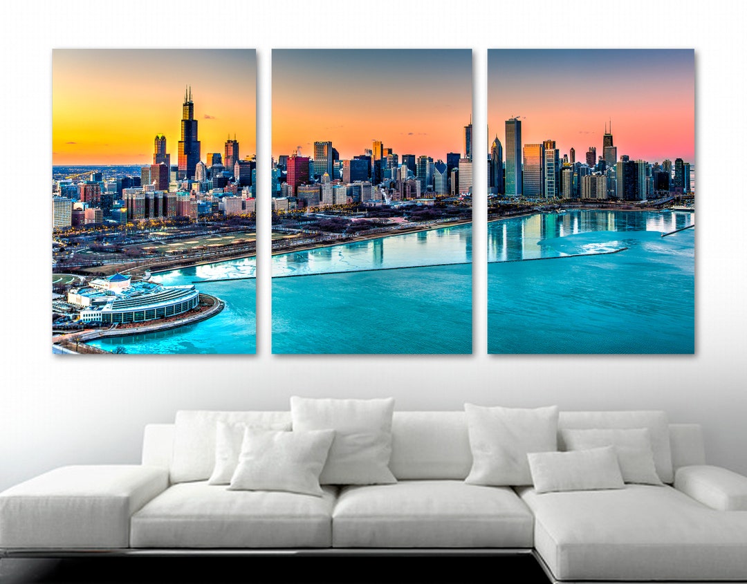 Chicago Skyline Harbor Canvas Print Wall Art. Chicago Illinois Wall Art