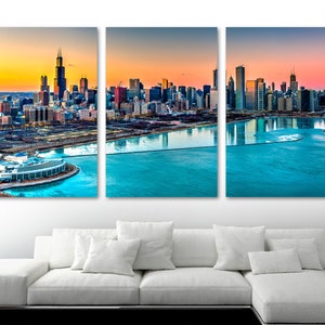 Chicago Skyline Harbor Canvas Print Wall Art. Chicago Illinois Wall Art  At Sunset - Giclee print for Office Decor, Home Decor, Wall Decor.
