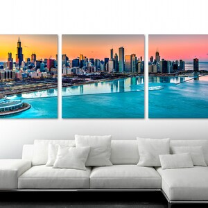 Chicago Illinois panoramic skyline Canvas Print Wall Art. Giclee Print for home decor, wall decor, interior design, usa skyline