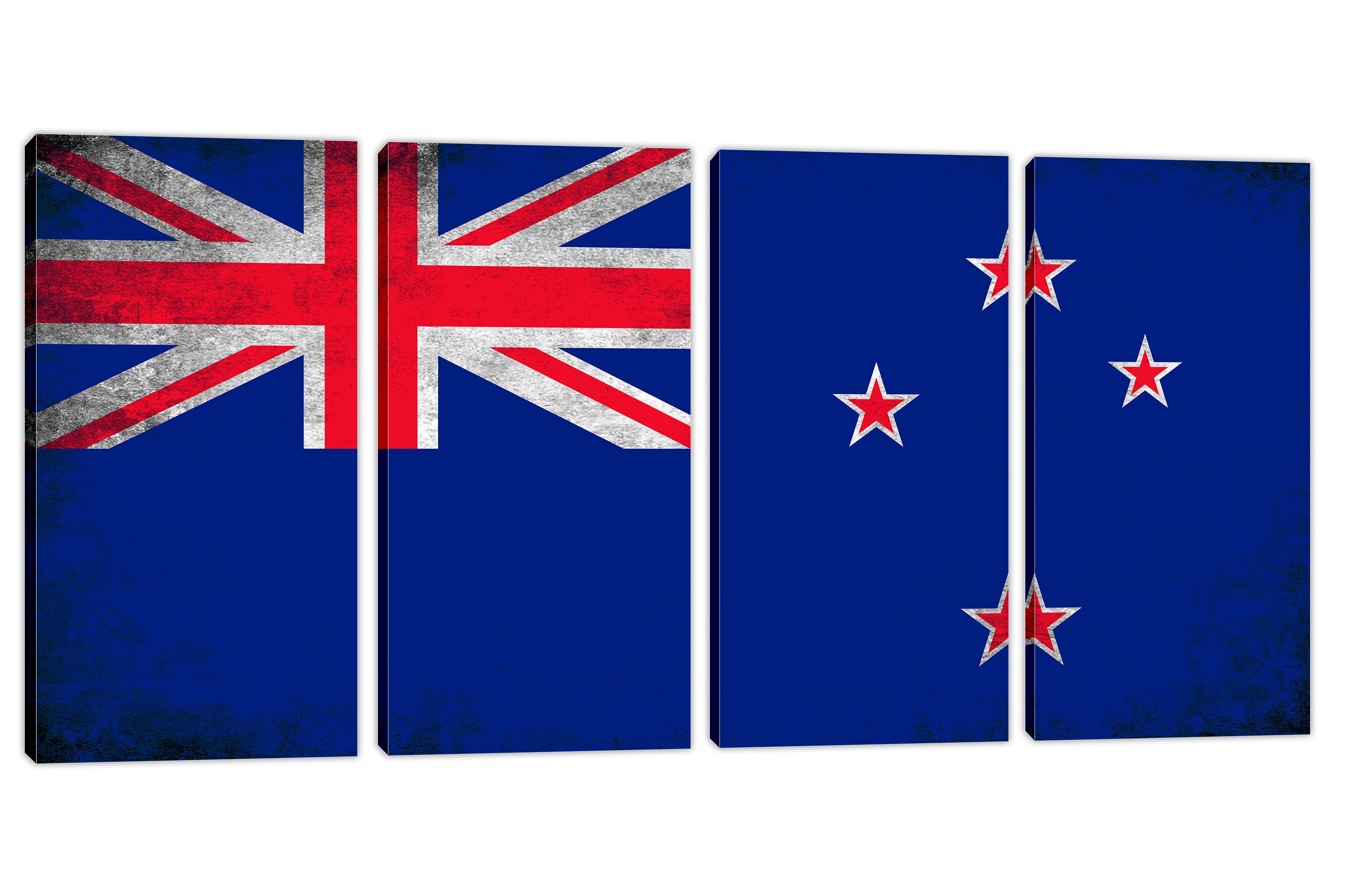 New Zealand Flag Canvas Print Wall Art Silver Grunge Effect Etsy UK