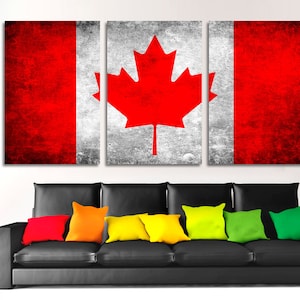 Canada Flag Canvas Print Wall Art silver Grunge Effect - Canada country flag Giclee print for home wall decor, interior design
