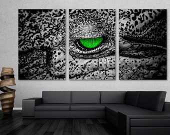 Crocodile Green Eye, alligator wall art Canvas Print. Dragon Eye, Animal Art scary - Giclee art for home decor, wall decor, interior design