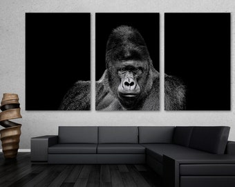 Silverback Gorilla Wall Art Black & White Canvas Print - African Animal Art, Ape - Giclee art for home decor, wall decor, interior design