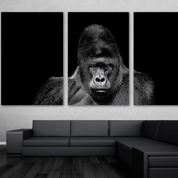 Silverback Gorilla Wall Art Black & White Canvas Print - African Animal Art, Ape - Giclee art for home decor, wall decor, interior design