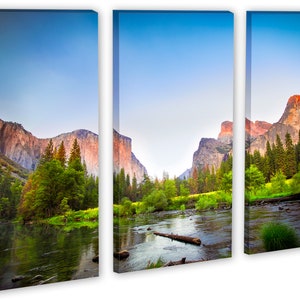 Gates to Valley Canvas Print Large Wall Art Landscape Yosemite National Park Mountains Triptych Giclee Home Office Wall Decor 3 Panel