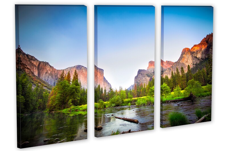 Gates to Valley Canvas Print Large Wall Art Landscape Yosemite National Park Mountains Triptych Giclee Home Office Wall Decor 3 Panel