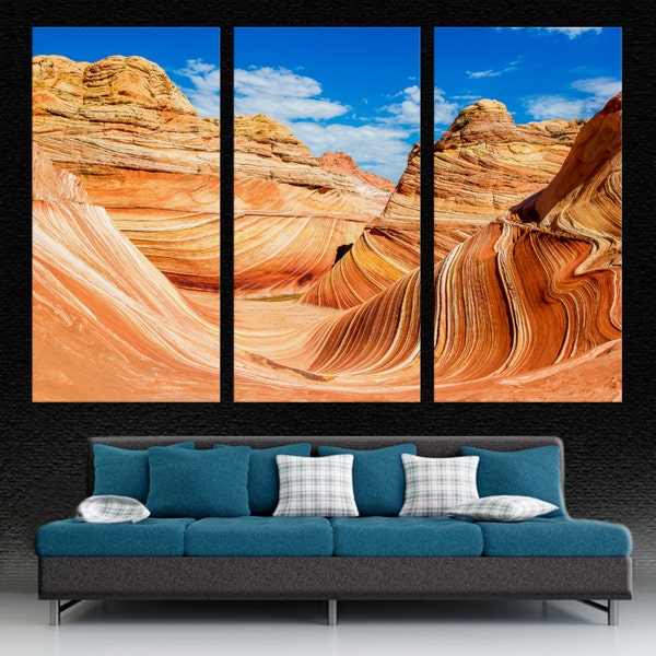 The Wave, Arizona rocky desert Large Wall Art Canvas Print. Landscape photography set of 3 pieces - Giclee Home Room Decor Office wall decor