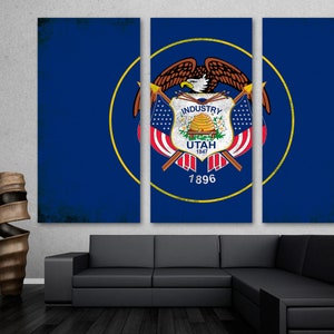 Utah State Flag Wall Art Canvas Print grunge effect - USA state flag Giclee Print for home decor wall decor interior design