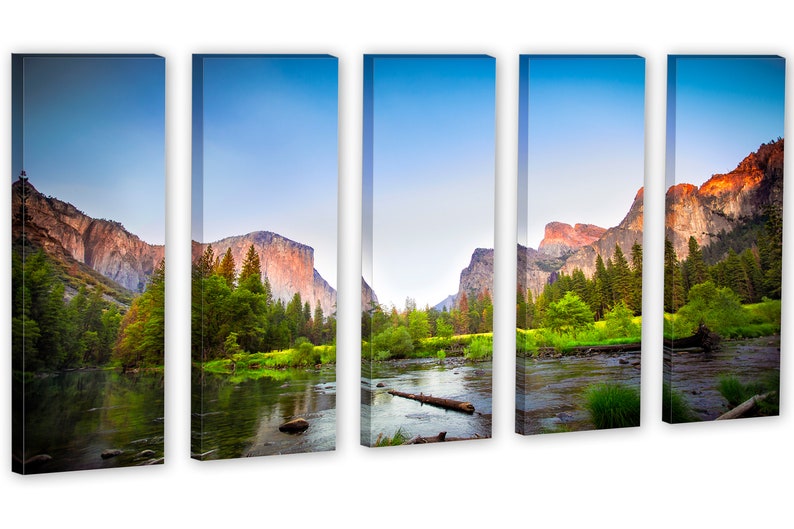 Gates to Valley Canvas Print Large Wall Art Landscape Yosemite National Park Mountains Triptych Giclee Home Office Wall Decor 5 Panel
