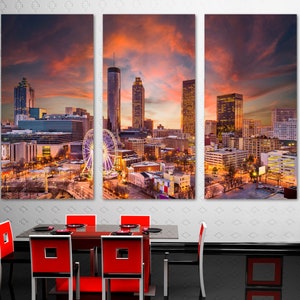 Atlanta, Georgia Canvas Print Wall Art orange-pink skies at dusk. Atlanta GA, Atlanta Skyline Print - Giclee wall decor home office decor