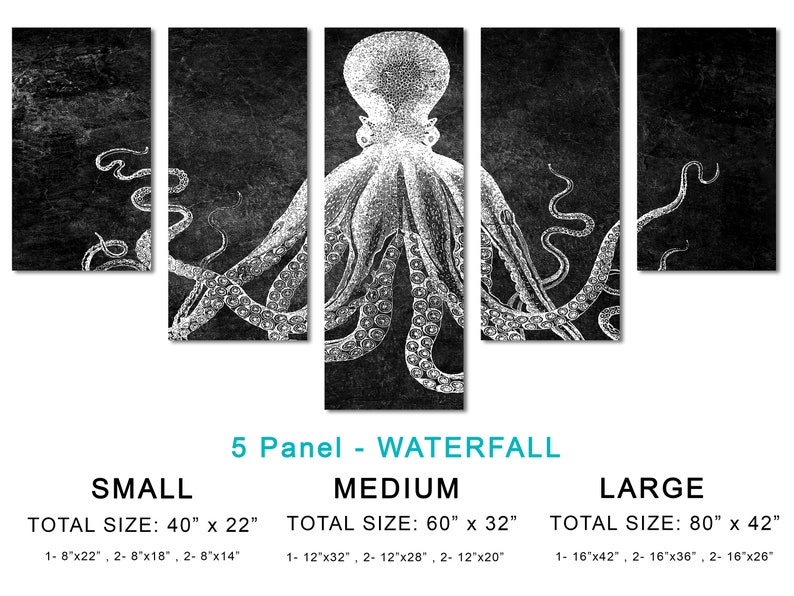 Lord Bodner Octopus Triptych Canvas Print Wall Art Black & | Etsy