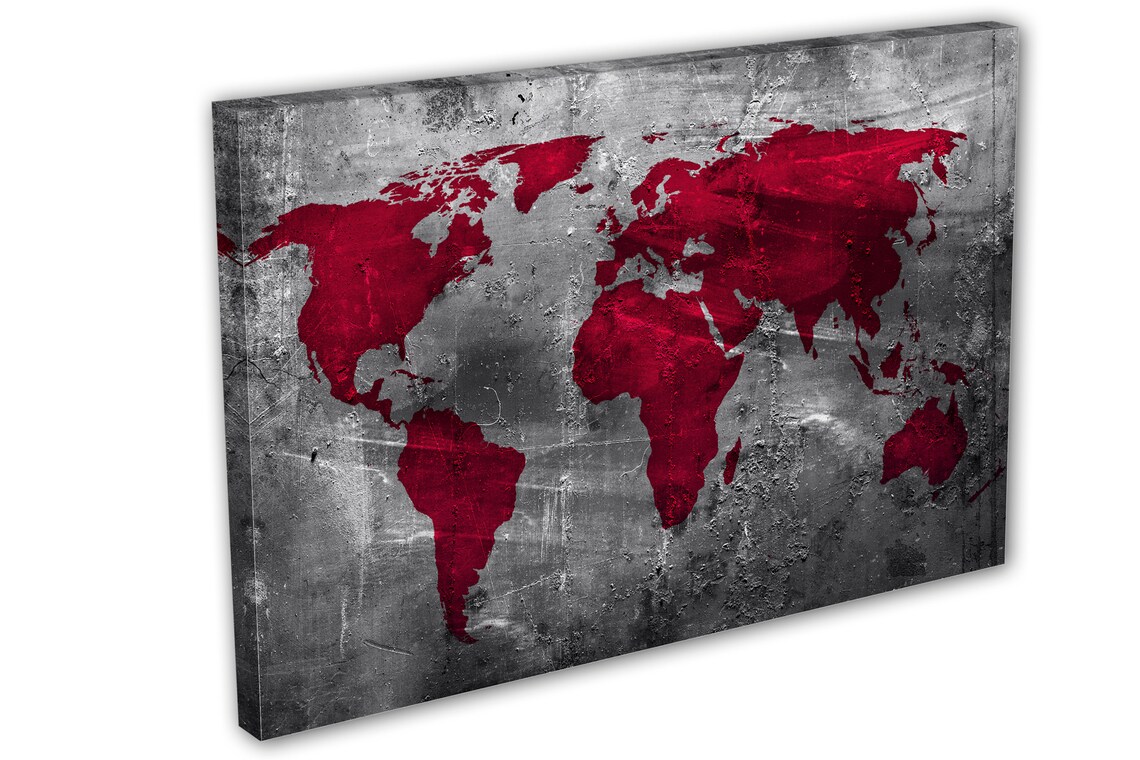Abstract Deep Red World Map Canvas Print Wall Art 3 Panel - Etsy