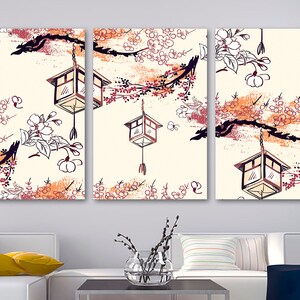 Oriental Illustration Wall Art Canas Print Japanese art, chinese wall art, oriental decor beige orange - Giclee print Home Decor, Wall Decor