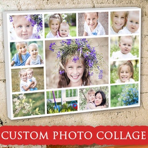 Custom Photo Collage Gift Print On Canvas. Personalized wall art photo album substitute . Any occasion family Gift for her, for him.