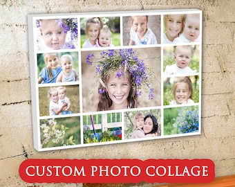Custom Photo Collage Gift Print On Canvas. Personalized wall art photo album substitute . Any occasion family Gift for her, for him.