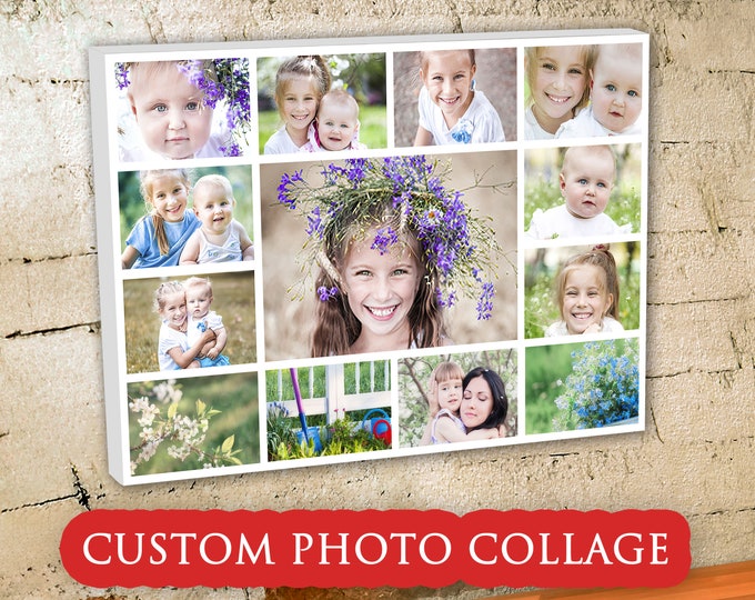 Custom Photo Collage Gift Print On Canvas. Personalized wall art photo album substitute . Any occasion family Gift for her, for him.