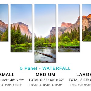 Gates to Valley Canvas Print Large Wall Art Landscape Yosemite National Park Mountains Triptych Giclee Home Office Wall Decor 5 Panel Waterfall