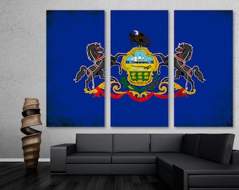 Pennsylvania State Flag Wall Art Canvas Print grunge effect - USA state flag Giclee Print for home decor wall decor interior design