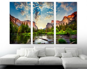 Yosemete Canvas Print Wall Art. Yosemite National Park Iconic Gates to Valley View, Merced River - Giclee Wall Decor Home Decor Office Decor