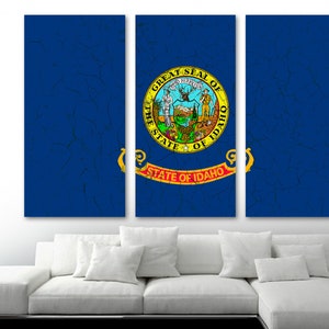 Idaho State Flag Canvas Print Wall Art cracked paint effect - USA state flag Giclee Print for home wall decor & interior design