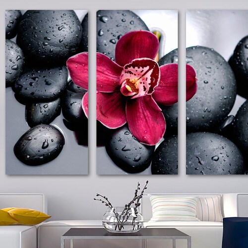Canvas Print Orchid Flower Wall Art on Black Therapy Stones Etsy