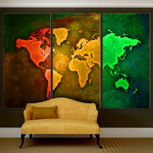Pop Art World Map Triptych Canvas Print 3 Panel Split. Wall - Etsy