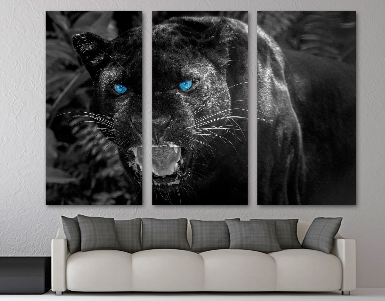 Black Panther Canvas Print wall art blue eyes. Animal art Etsy