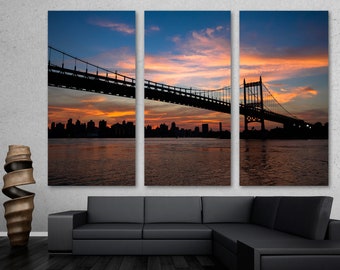 Triborough bridge Art Canvas Print Wall Art, New York, NY Bridge silhouette at sunset - Giclee home art decor, wall decor, interior design