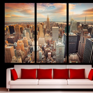 New York City Skyline Canvas Print NYC Wall Art aerial Photography of midtown Manhattan Giclee Print for wall art decor, interior design.