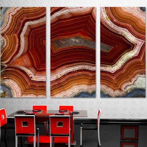 Agate Slice Wall Art Canvas Print brown red hue. Agate art, agate print, agate wall art, stone art modern art -Giclee home office wall decor
