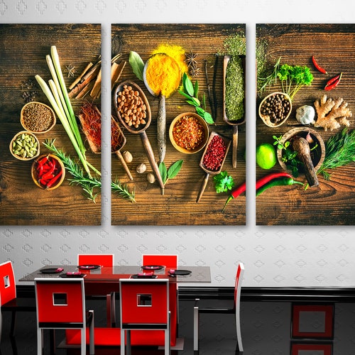 Kitchen Wall Art Herbs Spices Cooking Canvas Wall Art Ready to Etsy