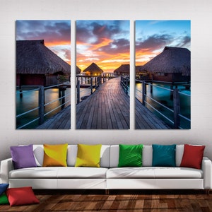 Bora Bora Canvas Print Tahiti Wall Art Romantic Sunset Bungalows. Memories to Romantic Gifts - Giclee home decor wall decor, interior design