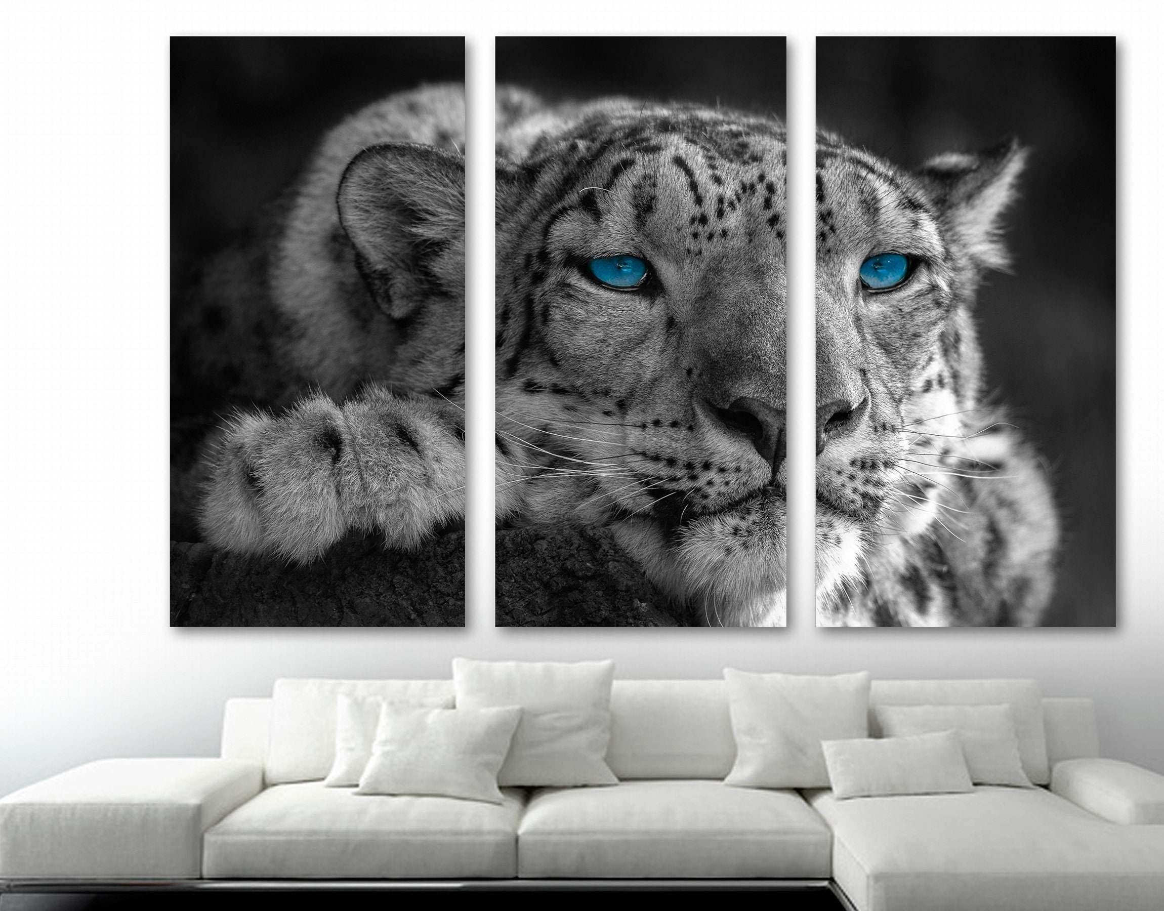 Snow Leopard Portrait Blue Eyes Canvas Print Wall Art Animal - Snow Leopard Home Decor Snow Leopard Portrait Blue Eyes Canvas Print Wall Art Animal - Snow Leopard Home Decor