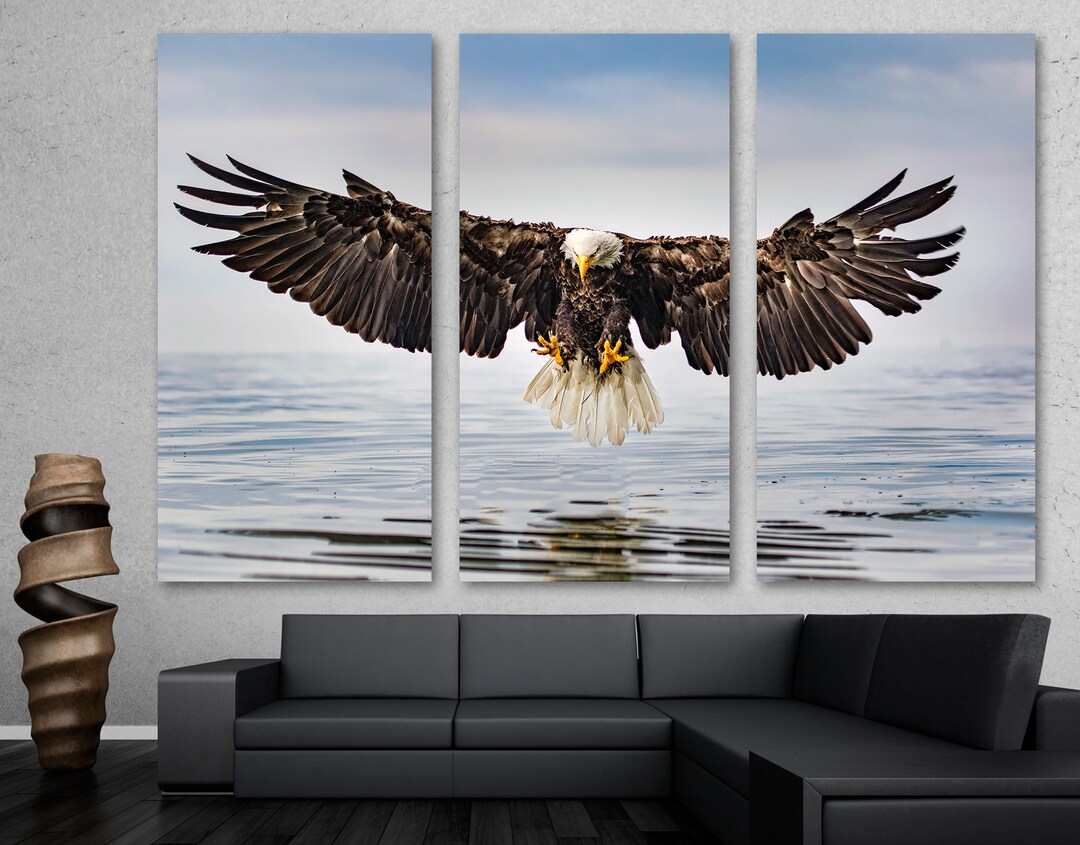 Eagle Landing Wall Art Canvas Print W Large Spread Wings & Talons