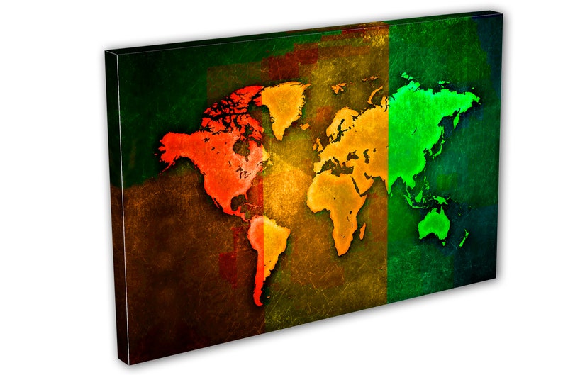 Pop Art World Map Triptych Canvas Print 3 Panel Split. Wall Etsy