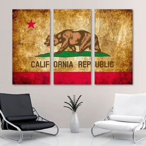 California State Flag Effect Wall Art Canvas Print  Rustic Grunge - USA state flag Giclee print for home wall decor interior design