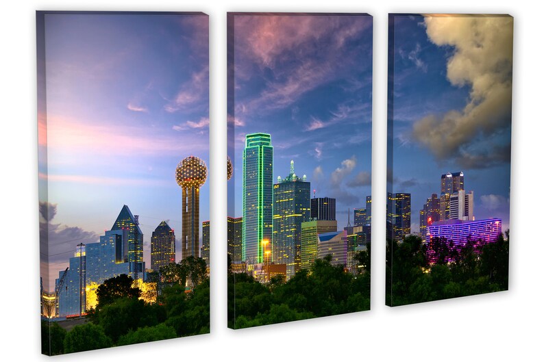 Dallas Skyline Canvas Print With Reunion Tower and Neon City Lights at ...