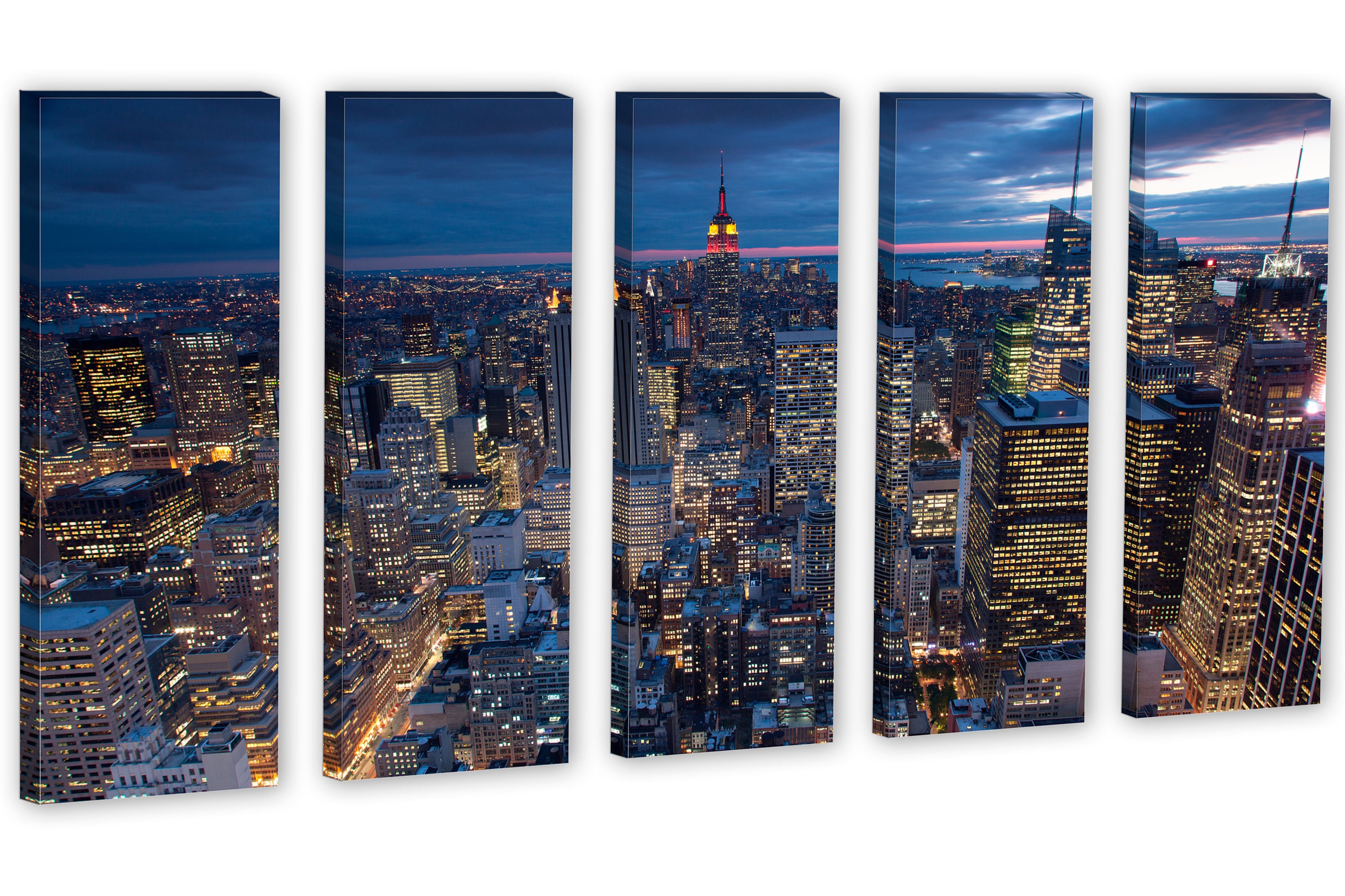 New York Skyline Canvas Print Wall Art With Evening City Lights ...