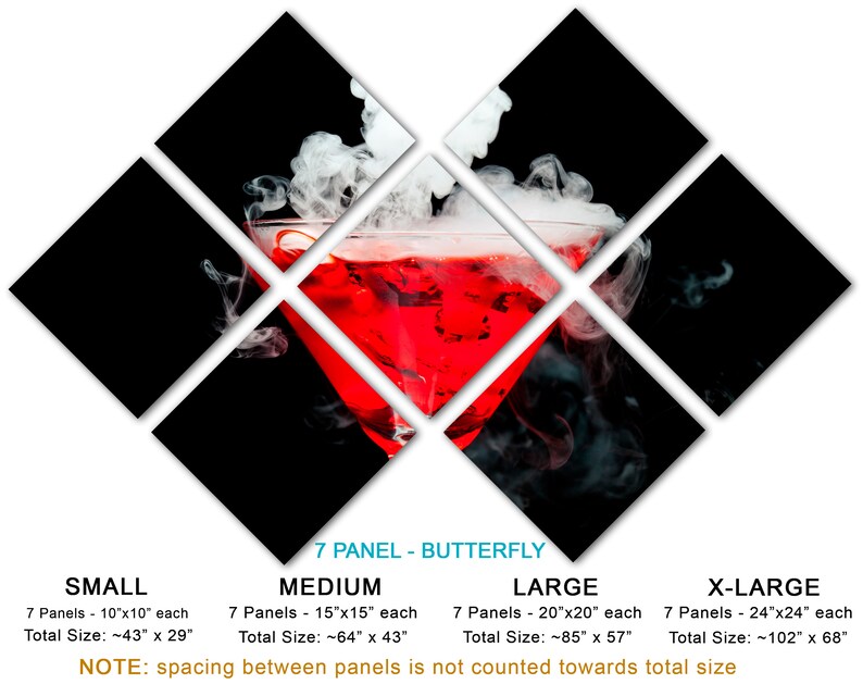 3 Panel Red Cocktail Ice Vapor Triptych Canvas Print room decor Martini Dink Giclee -1.5 frames Modern Wall Art wall decor Margarita