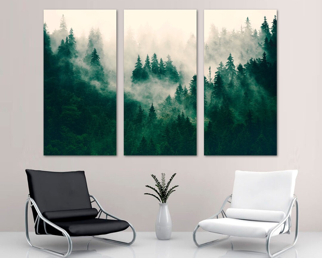 Foggy Forest Wall Art Canvas Print. Green Misty Forest Pine Forest ...