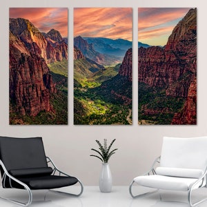 Zion Wall Art Canvas Print pink orange skies. Angels Landing Zion National Park - Giclee home office decor wall decor